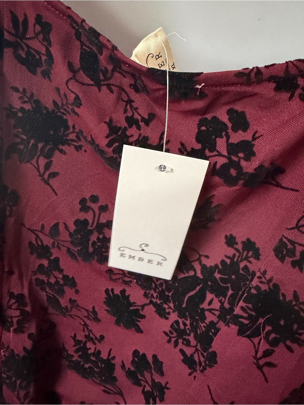 NWT Burgundy Floral Peasant Blouse with Black Burnout Print - XL - Picture 6 of 7